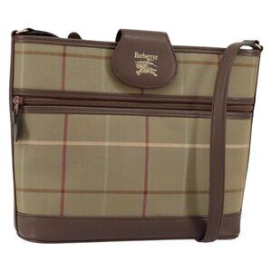 Authentic Burberrys Nova Check Shoulder Bag Canvas Beige Gold